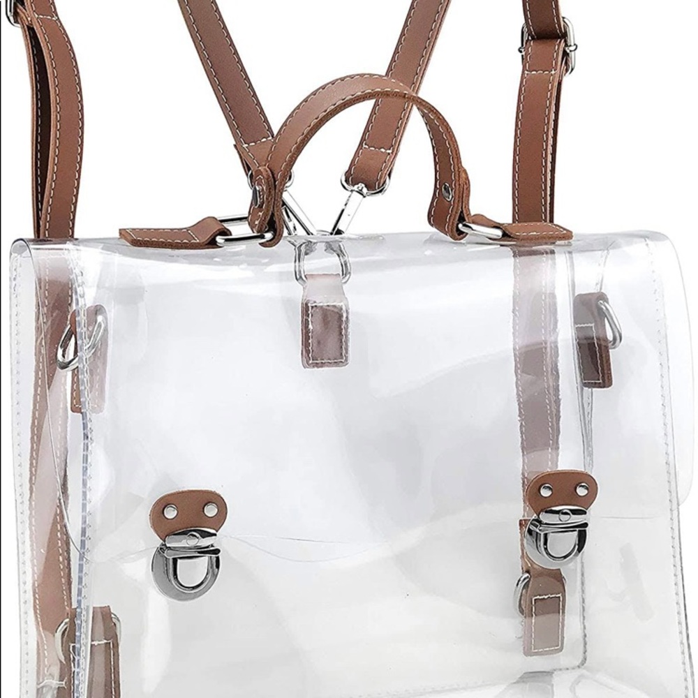New Clear Tote Bag Turn Lock Closure HOXIS CLEAR SATCHEL CROSS BODY  Concert